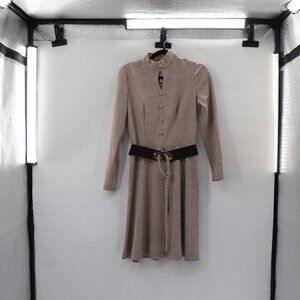 Vintage Gay Gibson 1970s Tan Brown Fit & Flare Dress